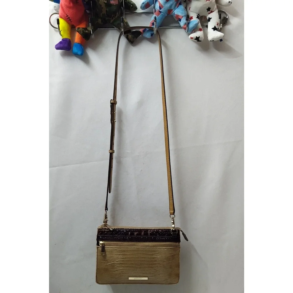 Brahmin Jillian Crossbody Croc Lizard Brown Cabana Leather Clutch Bag